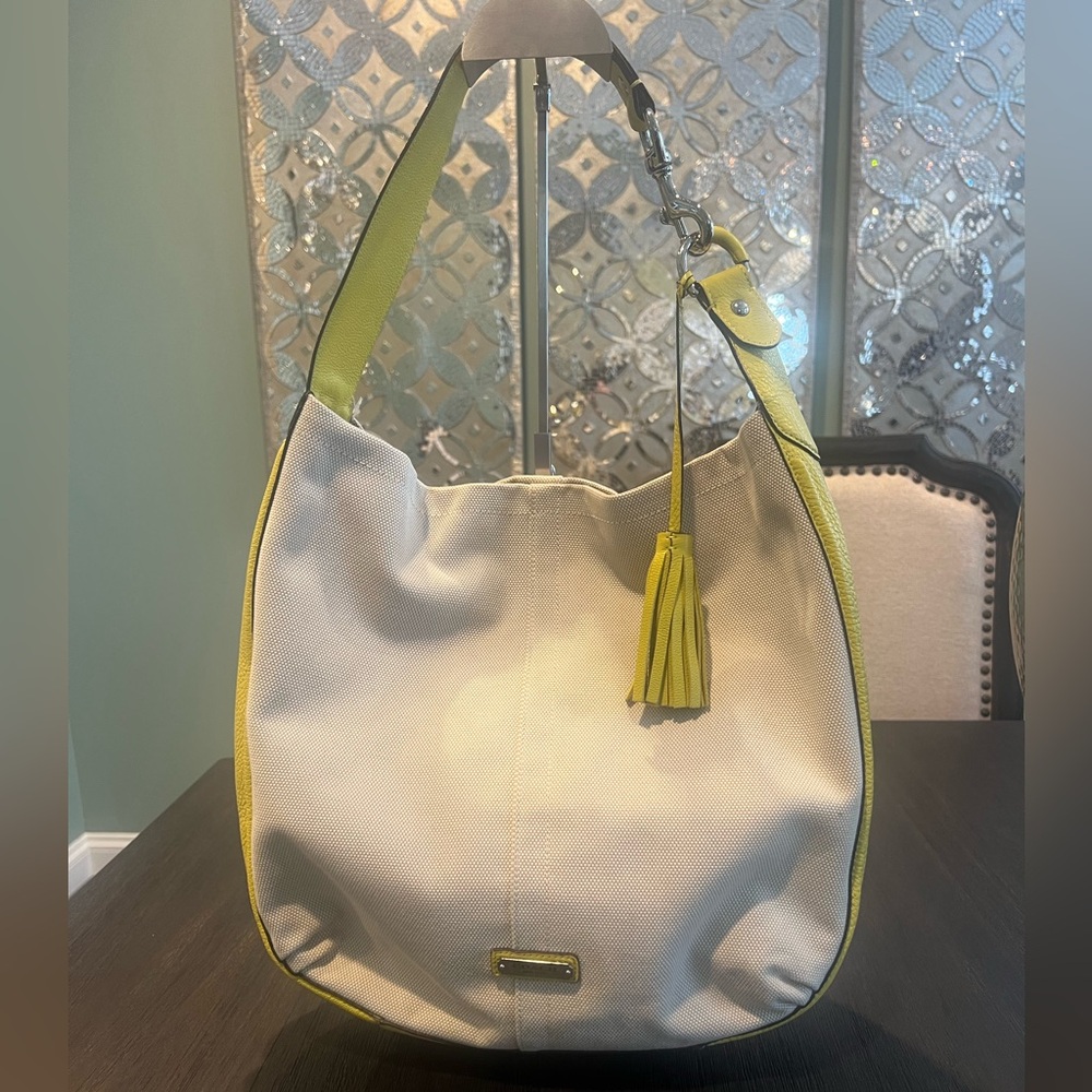 Coach Avery Hobo F28911 Natural & Chartreuse Canvas Leather Shoulder Bag - Picture 5 of 15